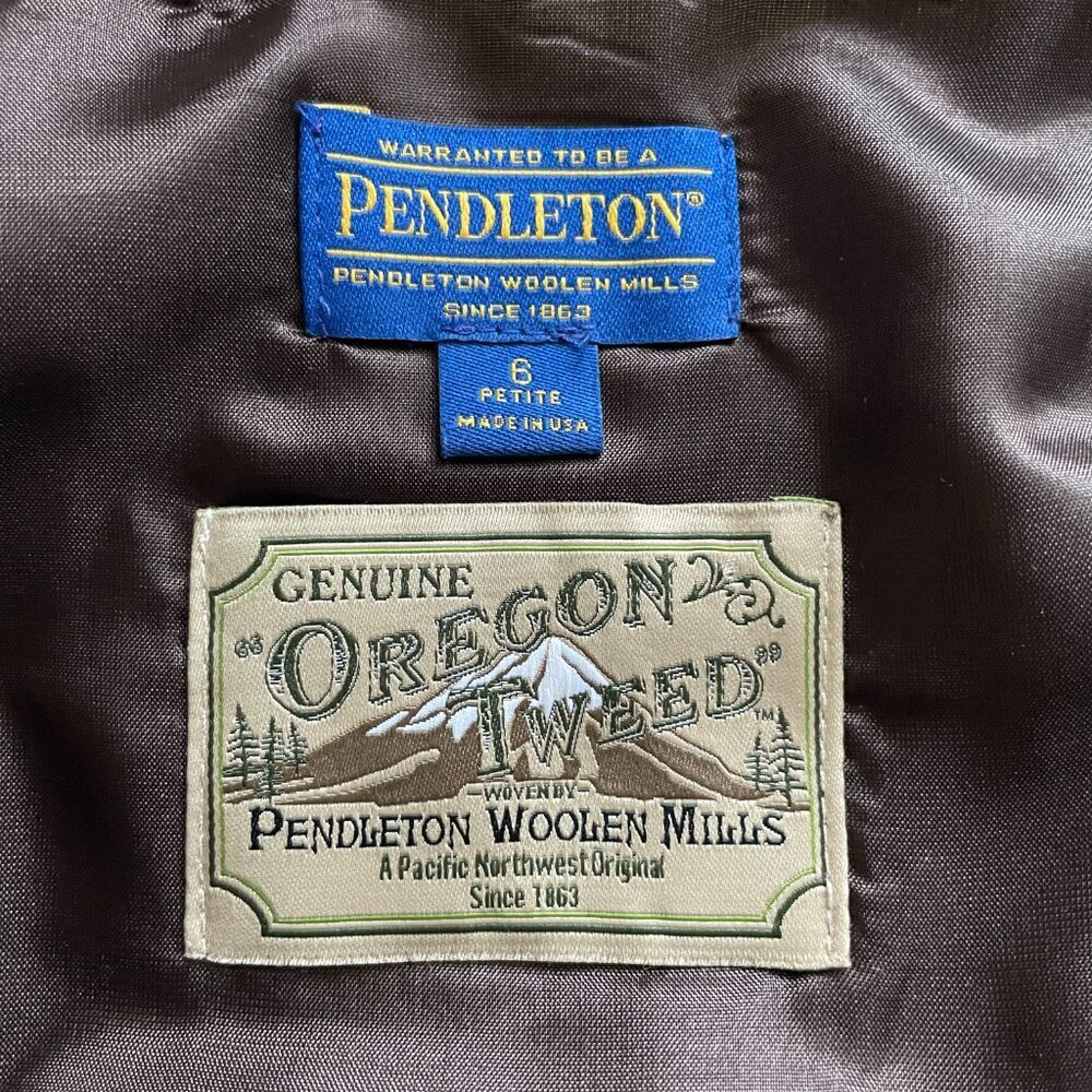 Pendleton Oregon Tweed Check Wool Faux Wrap Skirt Horn Detail Tan + Cream Sz 6P - Picture 7 of 11